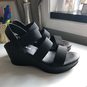 Black strap wedge sandals new, never worn